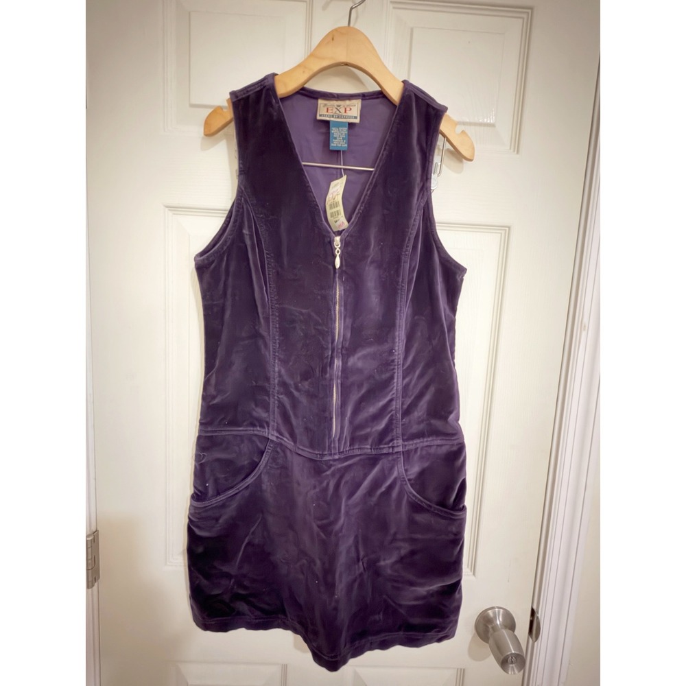 Vintage EXP Jeans by Express Purple Velvet Sleeveless Romper Zip Front Size 3/4